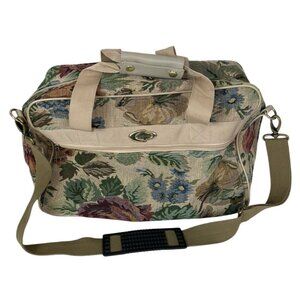 Vintage Concourse Floral Tapestry Duffle Bag Weekender Granny 18x12x6in